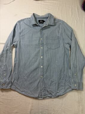 Stussy Shirt Men’s S Blue Chambray Denim Long Sleeve Button Up Skate Streetwear